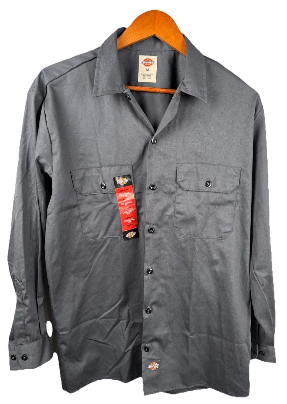 Dickies Men's Gray Work Shirt, NWT Cotton Blend Long-Sleeve Original Fit, Medium
